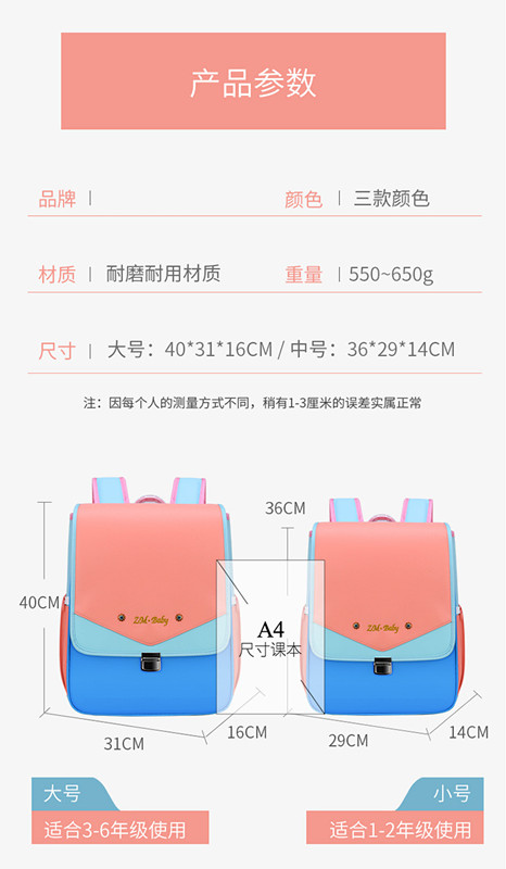 时尚减压颜值担当夏日配色清新撞色款护脊书包LZJ-2654详情2