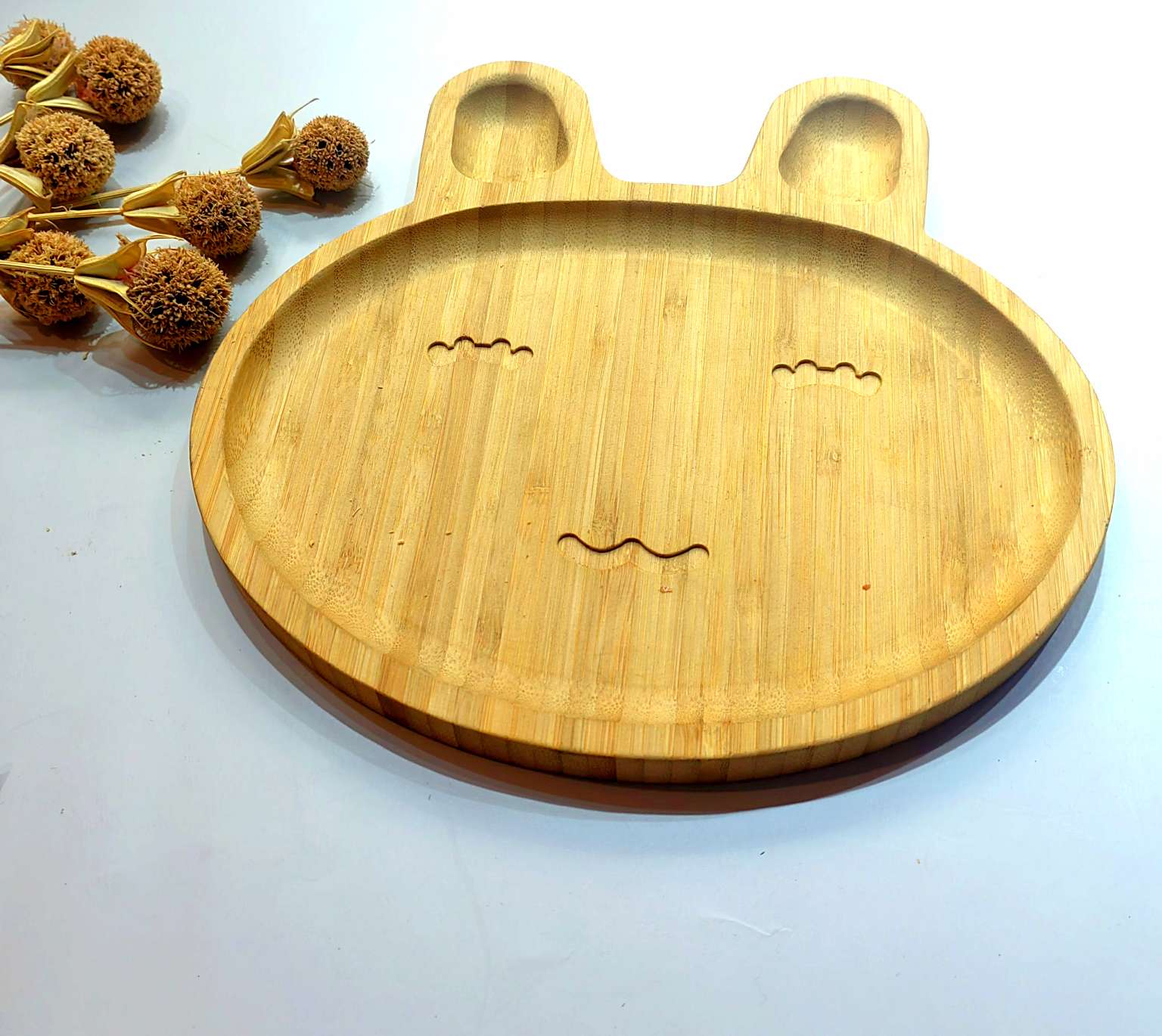 Jiehao Bamboo Wooden Tray Cartoon Rabbit Children's Dinner Plate Bamboo Restaurant Tableware Set Photo Props Sushi Plate Household Solid Wood Support