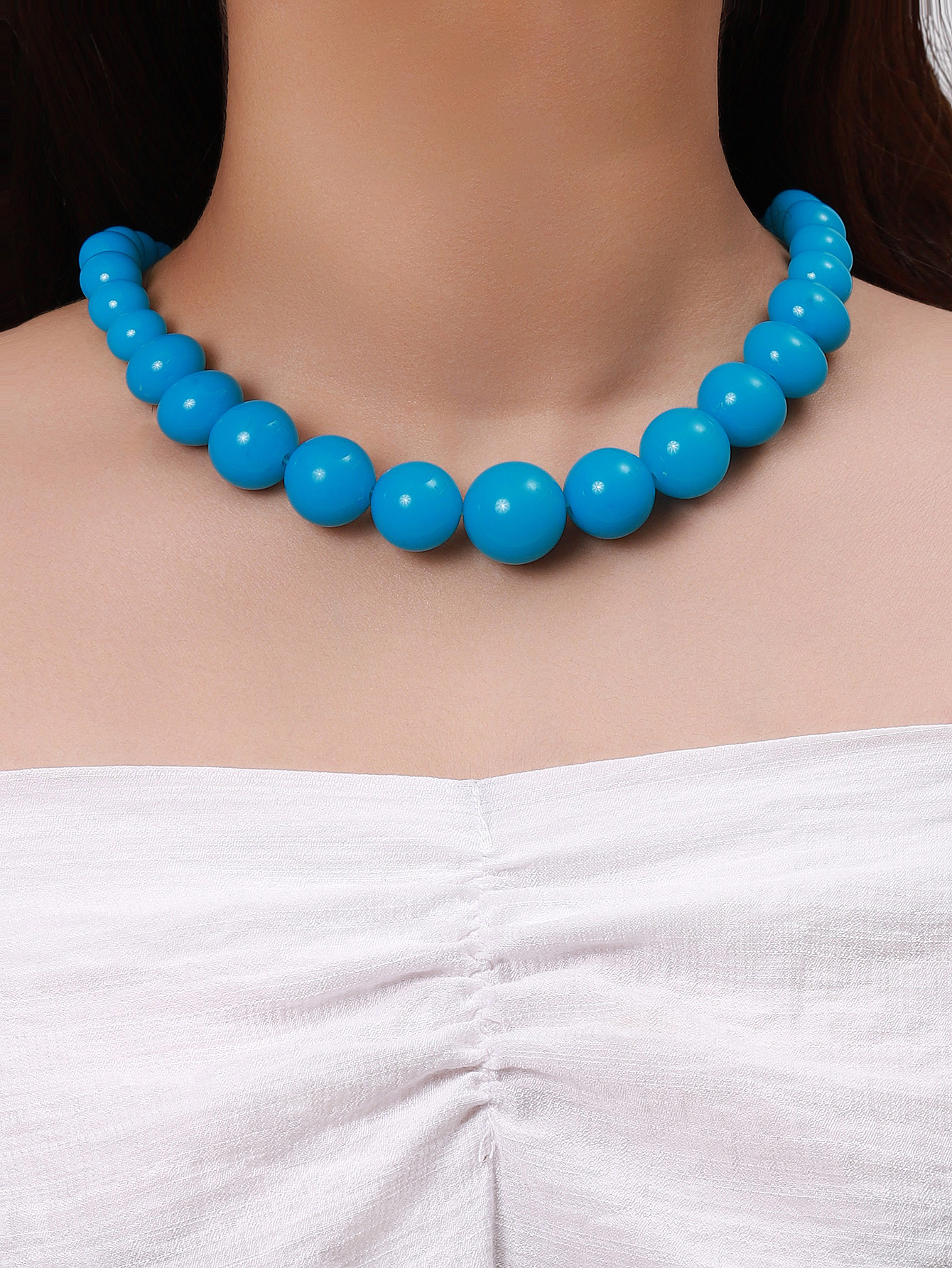 新款饰品/欧美时尚/亚克力/树脂蓝色/锁骨链白底实物图