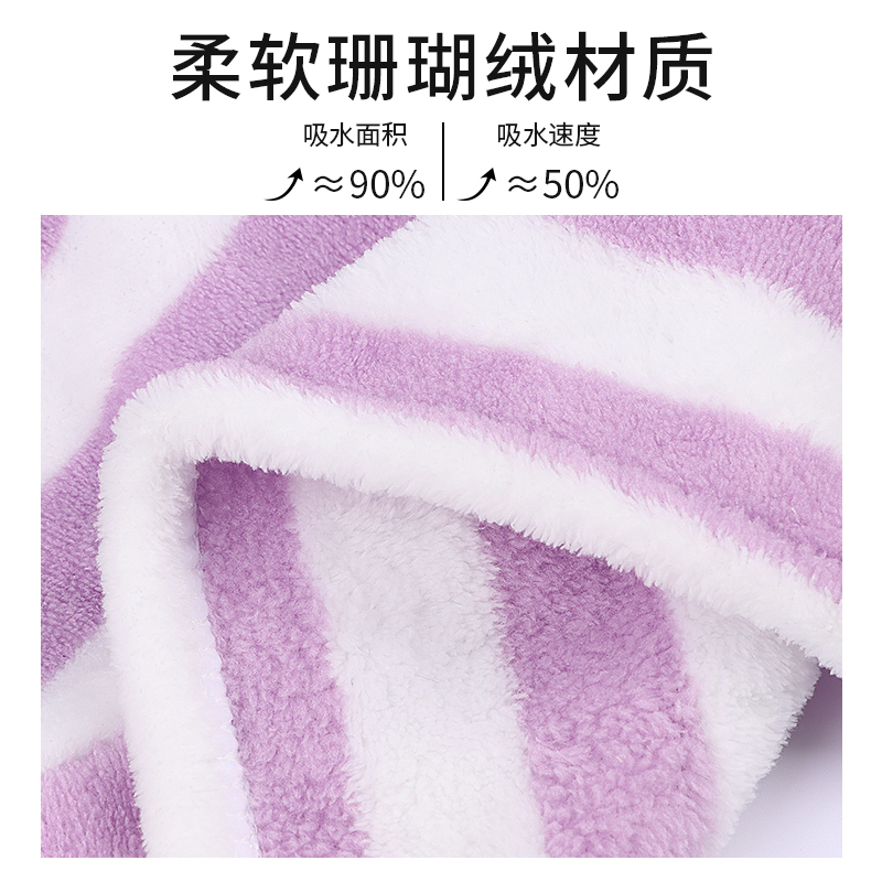 Striped coral velvet dry hair hat woman thickened strong absorbent quick drying scarf wipe head dry hair towel dry hair hat wholesale Specification drawing