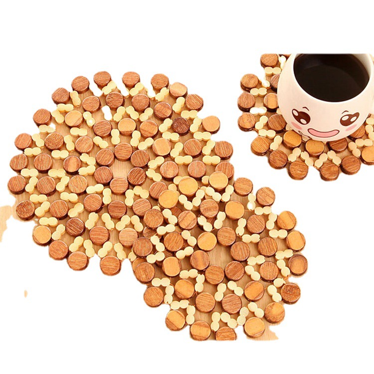 Bamboo table MATS, round hollow pot MATS, heat insulation MATS, creative kitchen tableware, anti-slip placemats detail image 3