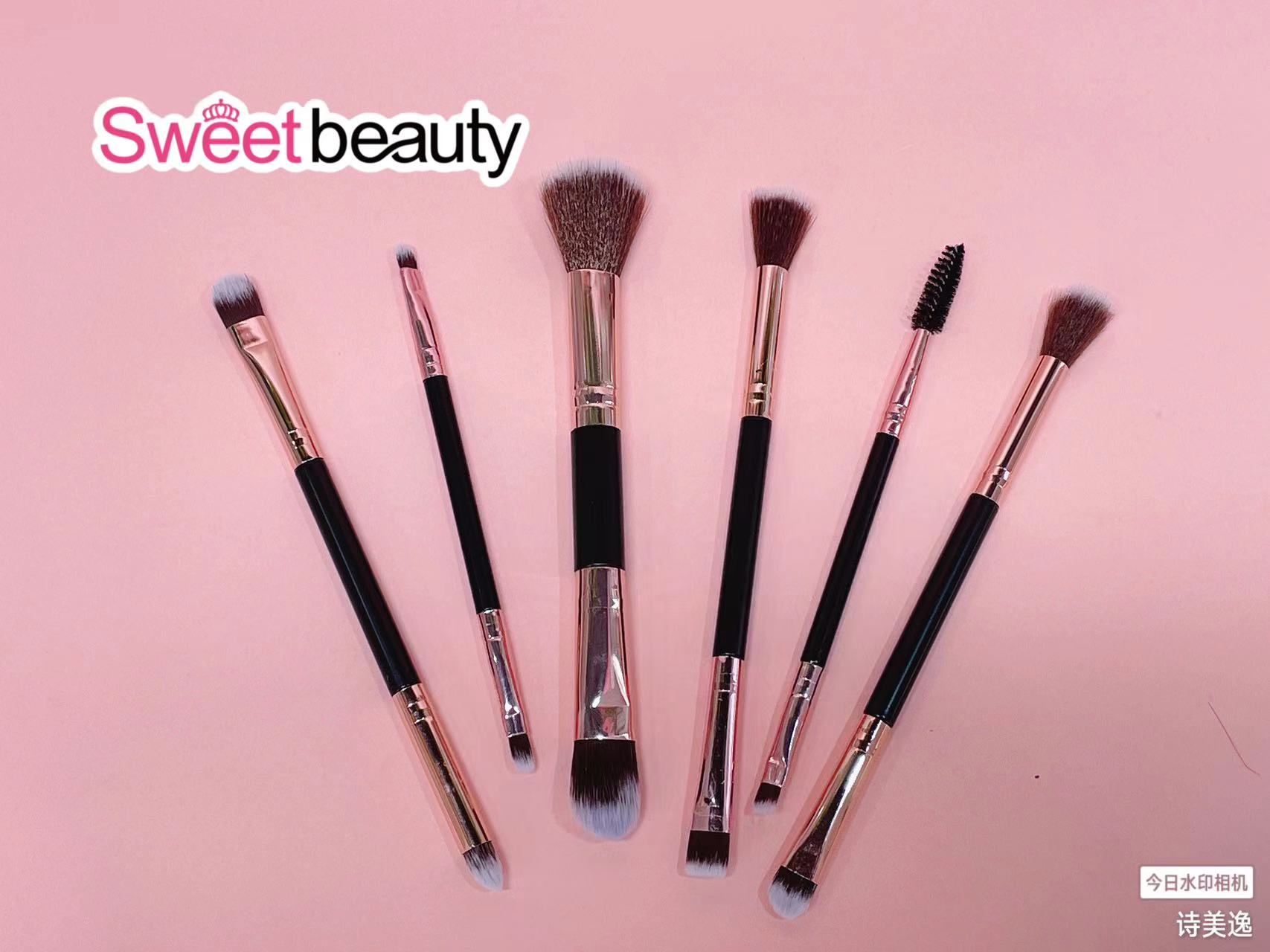 Double Head Eyeshadow Brush Professional Ultra Soft No Powder Portable One Makeup Brush Detail Small Smudging Large Brush Specification drawing
