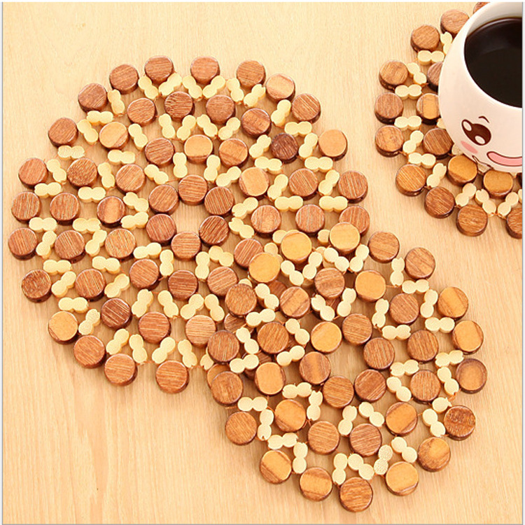 Bamboo table MATS, round hollow pot MATS, heat insulation MATS, creative kitchen tableware, anti-slip placemats details Picture