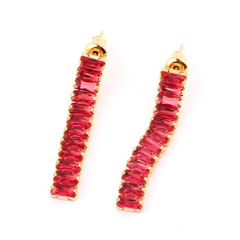 Rectangular horizontal row super glittering zirconia long tassel earrings Specification image