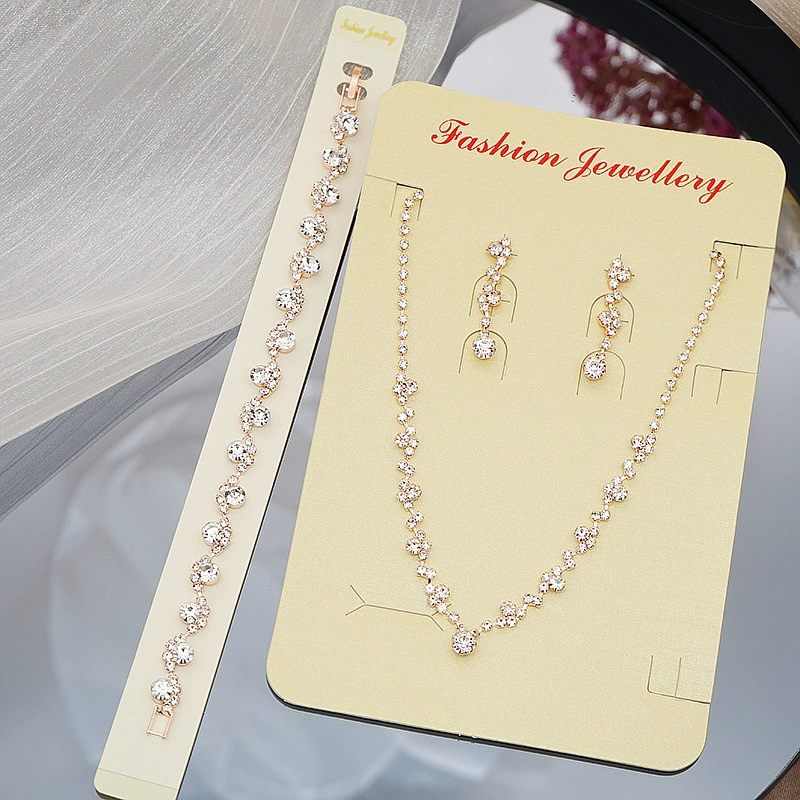 Cross-border best-selling exquisite claw chain necklace, earrings, bracelet set, three-piece set, full diamond collarbone chain, evening dress accessories Specification image
