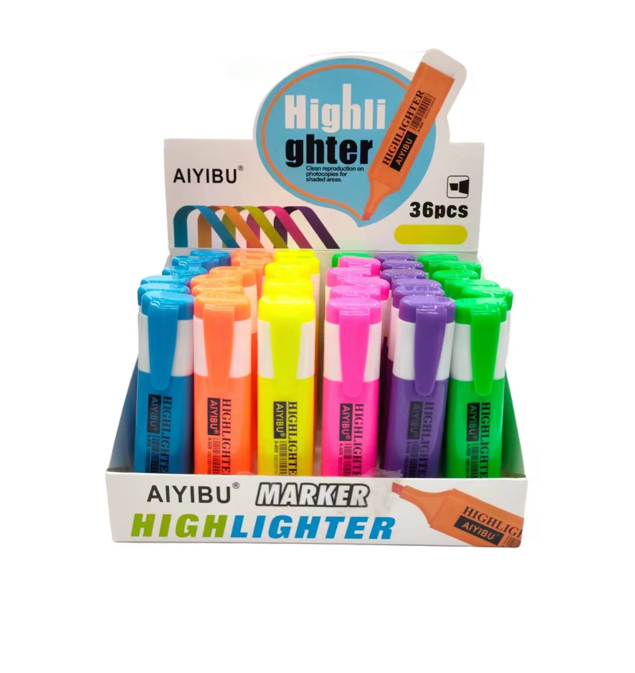 Boxed display box, colored highlighters, student key point marking pens, notebook pens details Picture