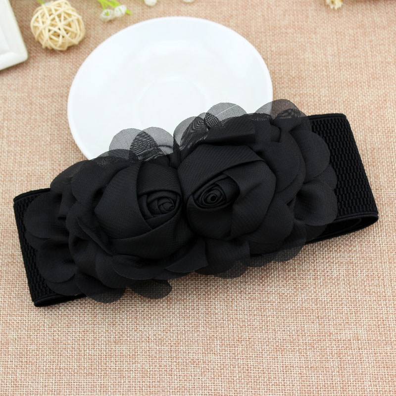 Chiffon rose double flower Korean version women's belt, women's decoration loose tight waist sealed belt, belt dress