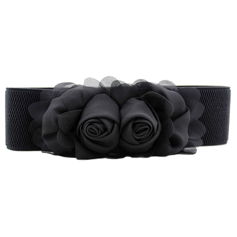 Chiffon rose double flower Korean version women's belt, women's decoration loose tight waist sealed belt, belt dress Item Picture