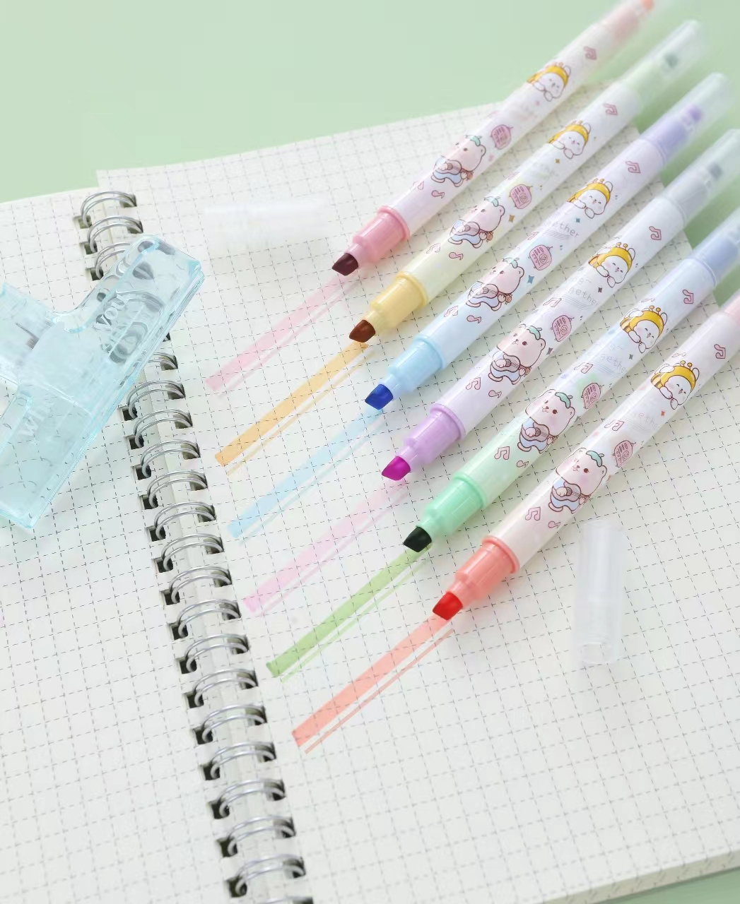 Double-headed, double-color colored highlighter pen, student key point marking pen, notebook pen Specification image