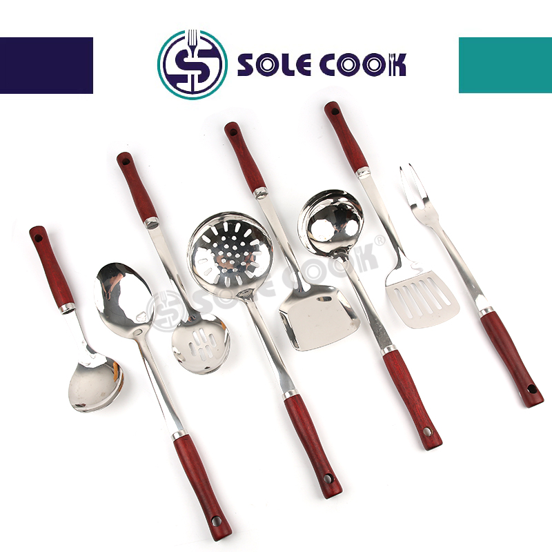 sole cook传统工艺精美SC-J604系列不锈钢厨房烹饪锅铲汤漏勺厨具套装图