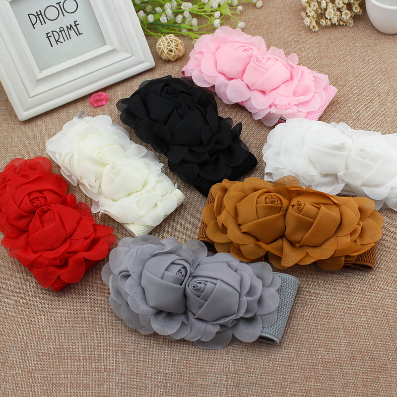 Chiffon rose double flower Korean version women's belt, women's decoration loose tight waist sealed belt, belt dress Specification image