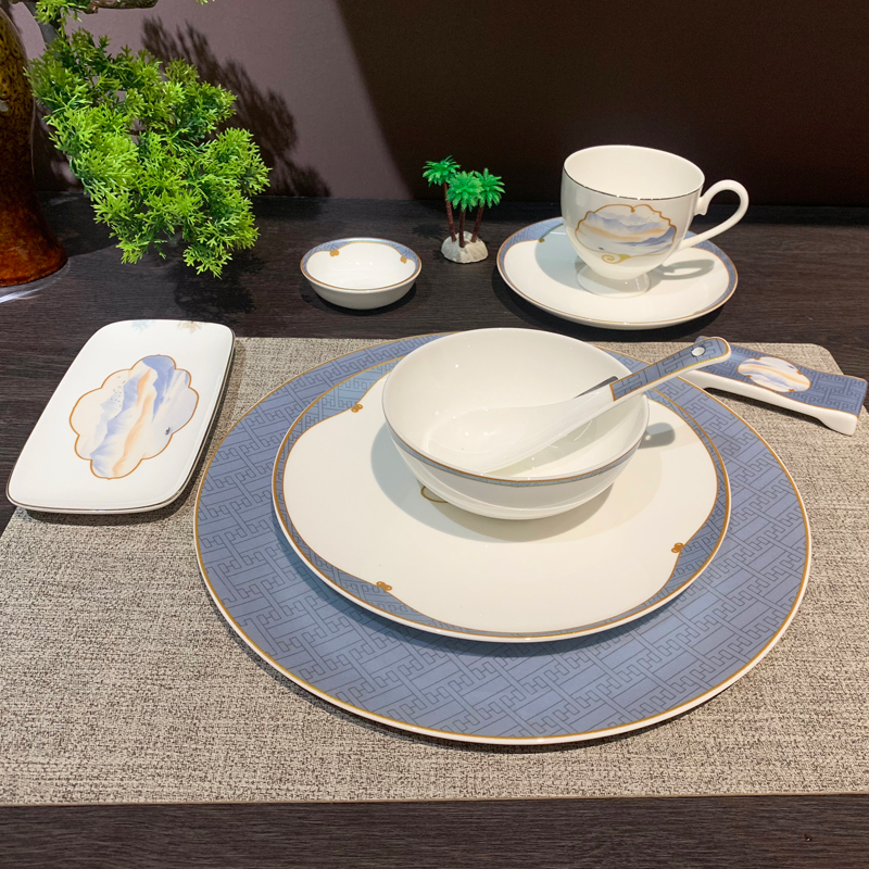 Ceramic tableware, hotel and club table setting tableware set, creative ceramic eight-piece set, bowls, plates and dishes, hotel supplies wholesale