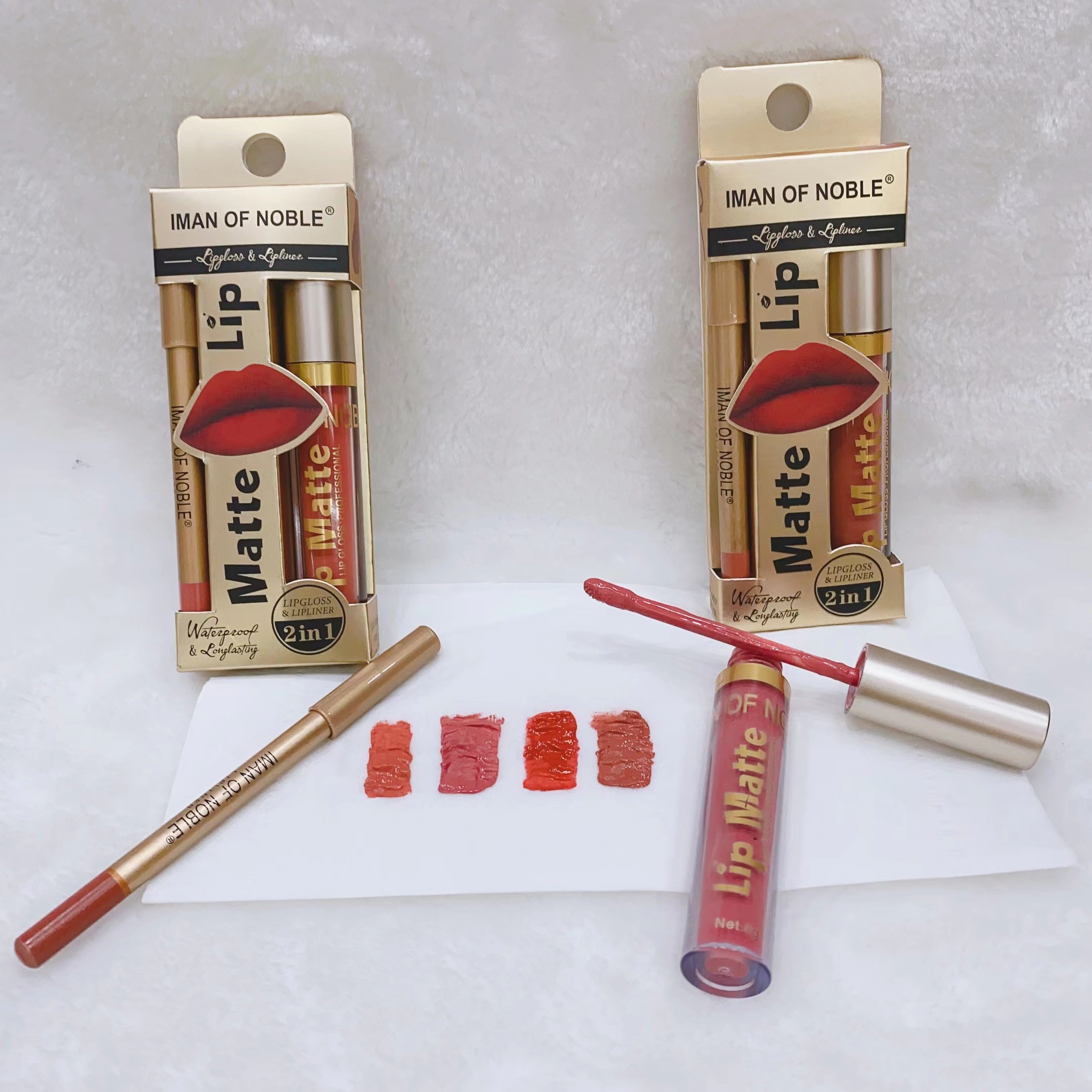 Imanofnoble's 2023 new lip gloss set with pearlescent lip gloss and lip liner pen strap trial set is exclusively for export Specification image