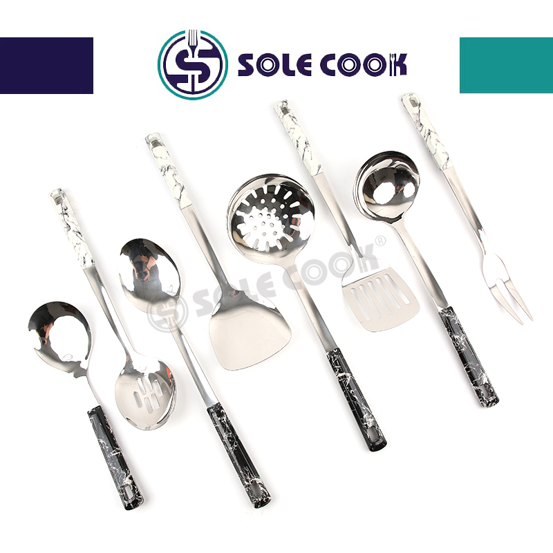 sole cook传统工艺精美SC-J607系列不锈钢厨房烹饪锅铲汤漏勺厨具套装