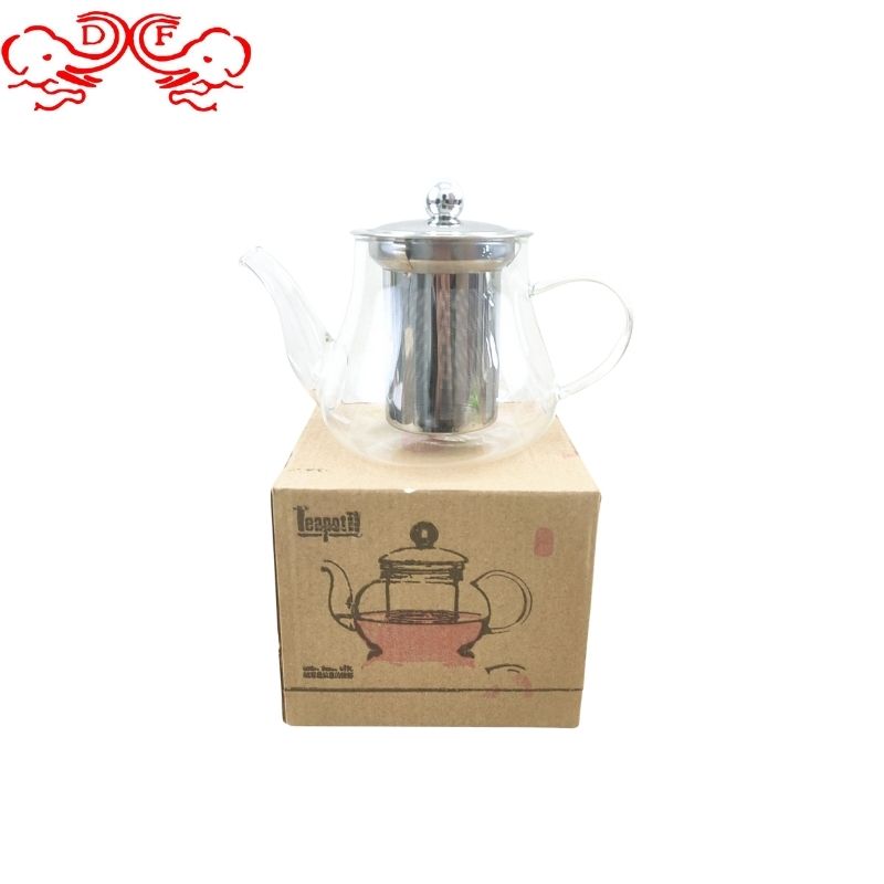 DF68373 إعداد أبريق شاي شفاف مع ارتفاع البورون الزجاجي الزجاجي القائم على السيليكونية المستقيم details Picture