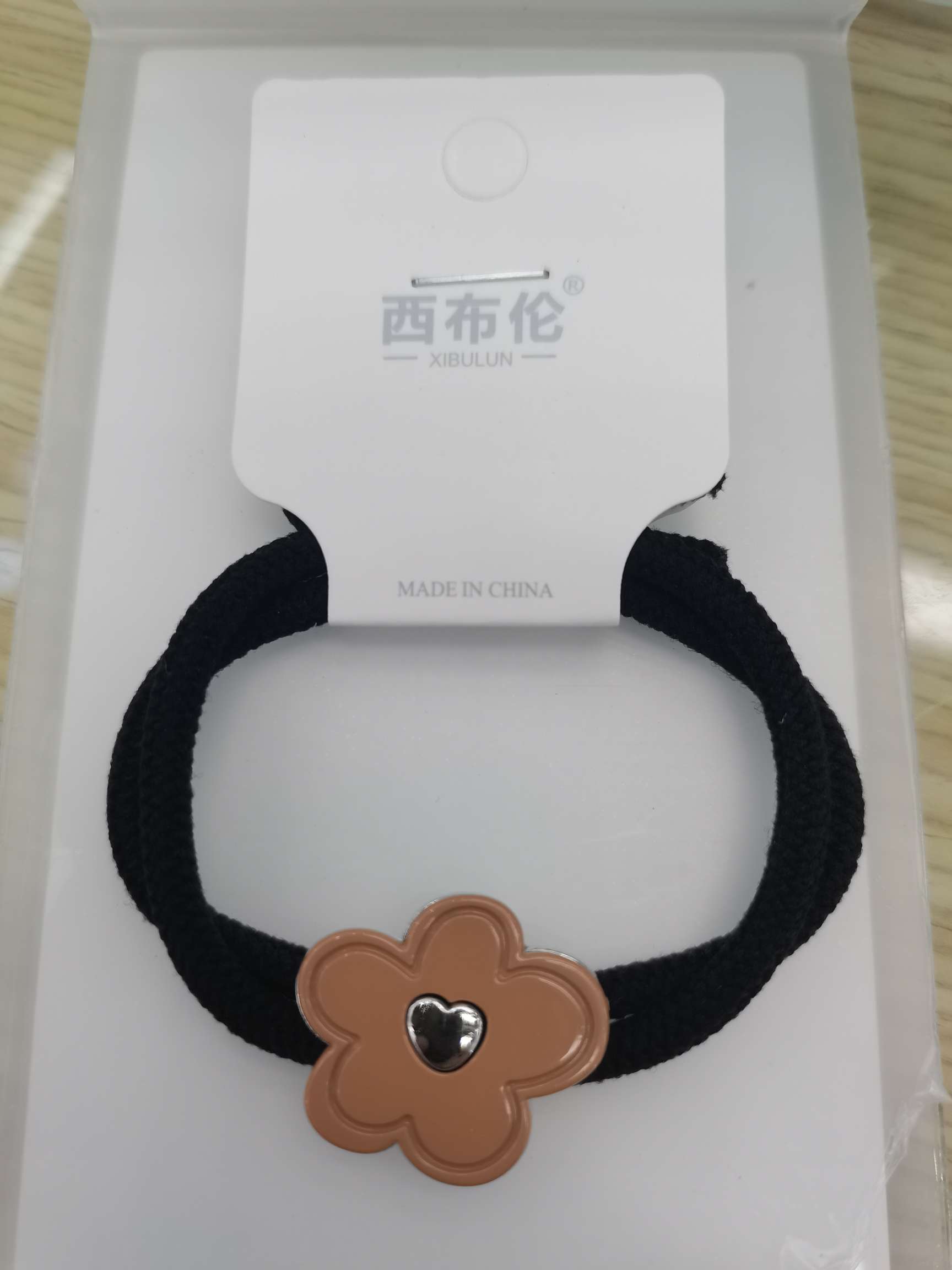 Zebron Jewelry [Five Colors] Alloy Five-Leaf Flower Black Nylon Rope Irregular Shape Network Explosive Thick Rope Rubber Band Double Alloy Accessories details Picture