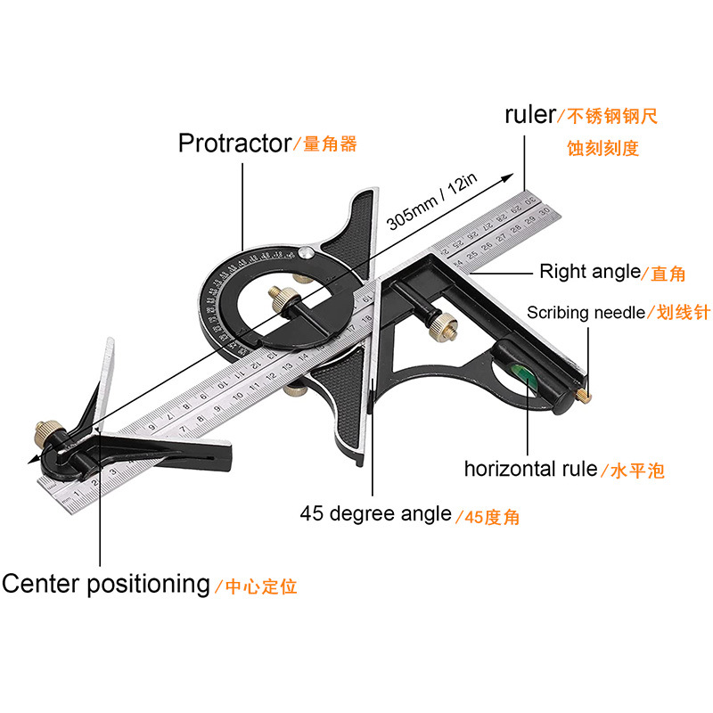 WOODWORKING TOOLS多功能组合角尺COMBINATION SQUARE木工工具详情4