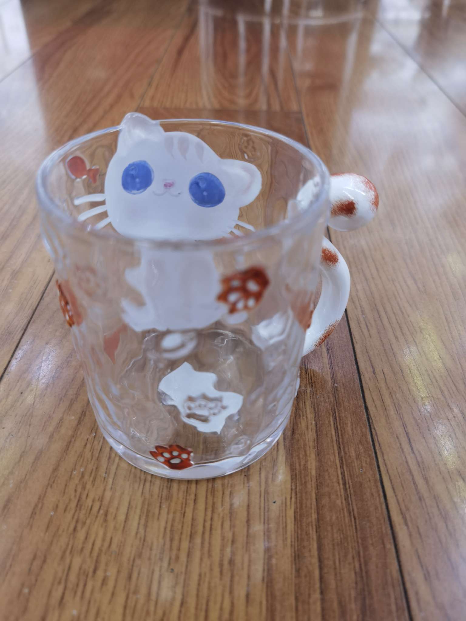玻璃创意杯/浮雕猫杯/彩色手绘杯产品图