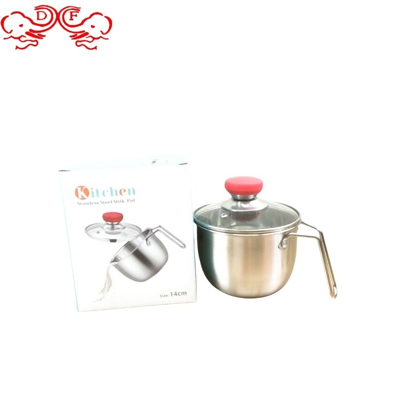 DF99118 Multi-functional milk pot, single-handle milk pot, stainless steel pot, glass lid milk pot, flat-bottomed creative milk pot, kitchen flat-bottomed milk pot, hotel supplies, DF trading house Specification image