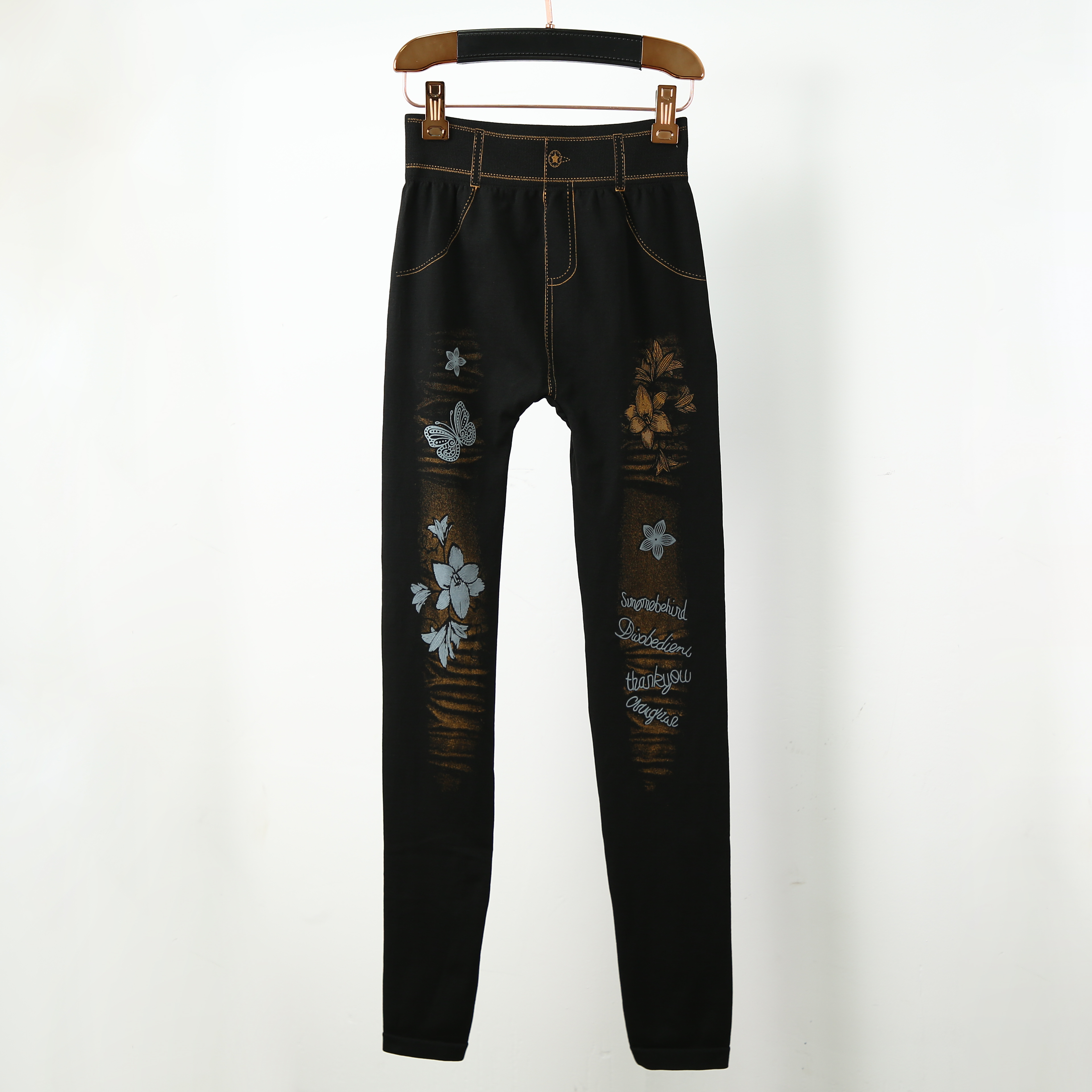 Spring And Autumn Old Modal Printed Leggings For Women Thin High Waist Large Size Seamless Hot Gold High Stretch Nine-Point Pants New Modal Waisted Leggings Casual Pants Women Hot Gold Sports Tights Slimming Butt Lifting Seamless Nine-Point Pants details Picture