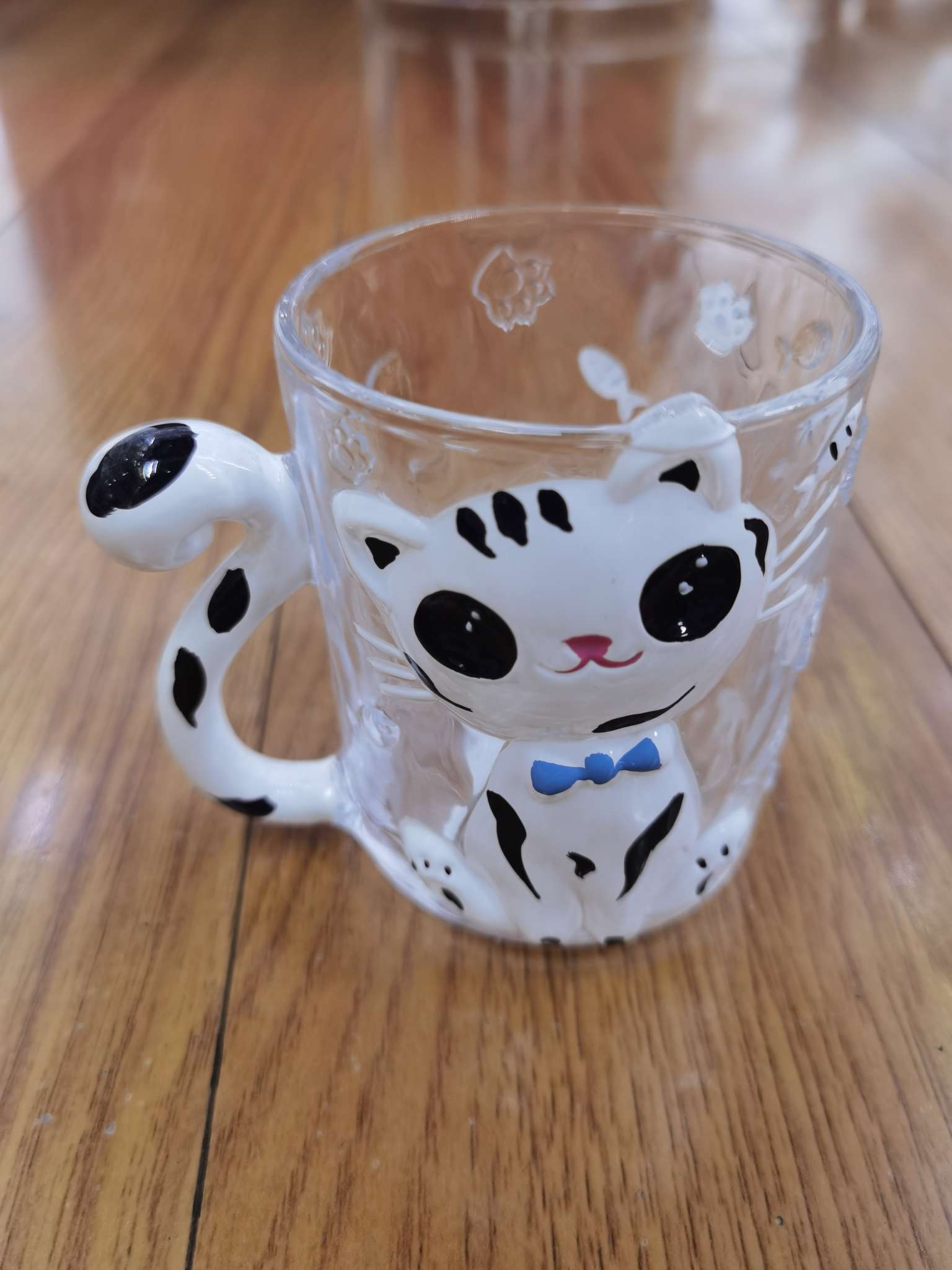 玻璃创意杯/浮雕猫杯/彩色手绘杯细节图