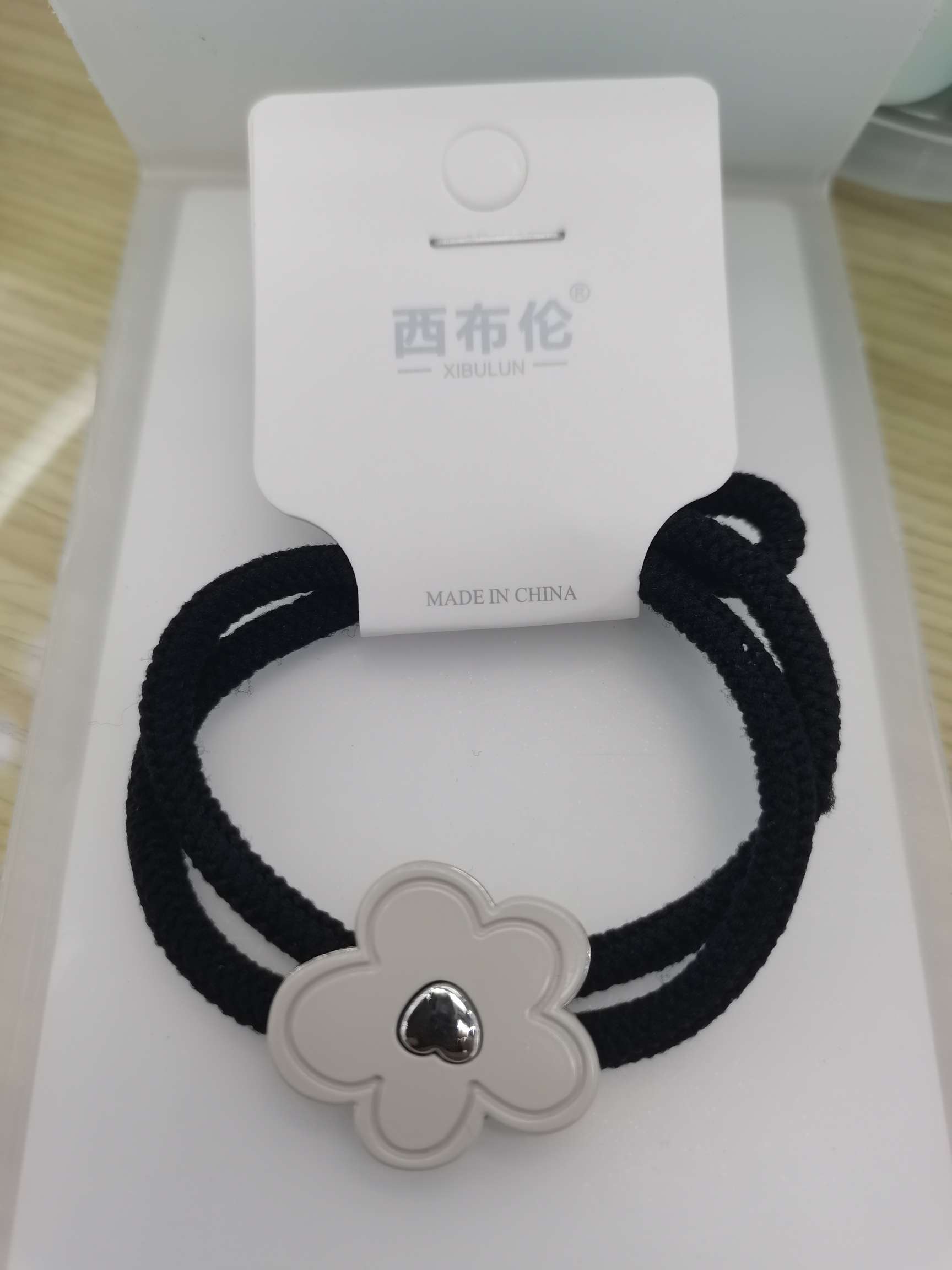 Zebron Jewelry [Five Colors] Alloy Five-Leaf Flower Black Nylon Rope Irregular Shape Network Explosive Thick Rope Rubber Band Double Alloy Accessories details Picture