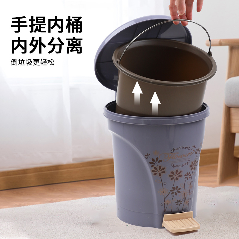 X111-2089 medium-sized foot-operated sanitary bucket with lid, hand-held inner bucket, inner and outer separated trash can detail image 3