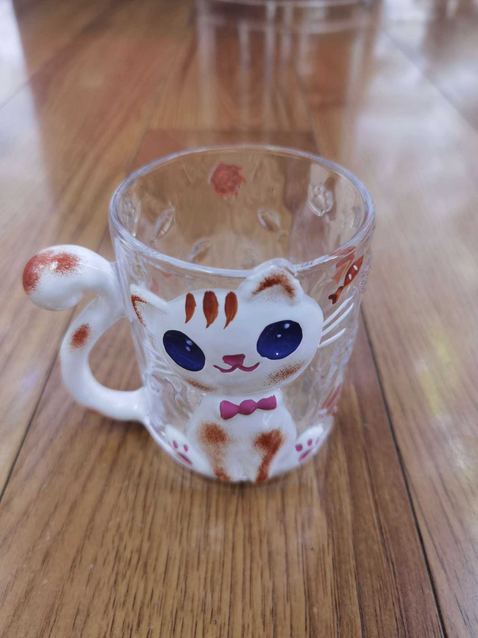 玻璃杯猫杯彩色手绘工艺浮雕玻璃工艺
