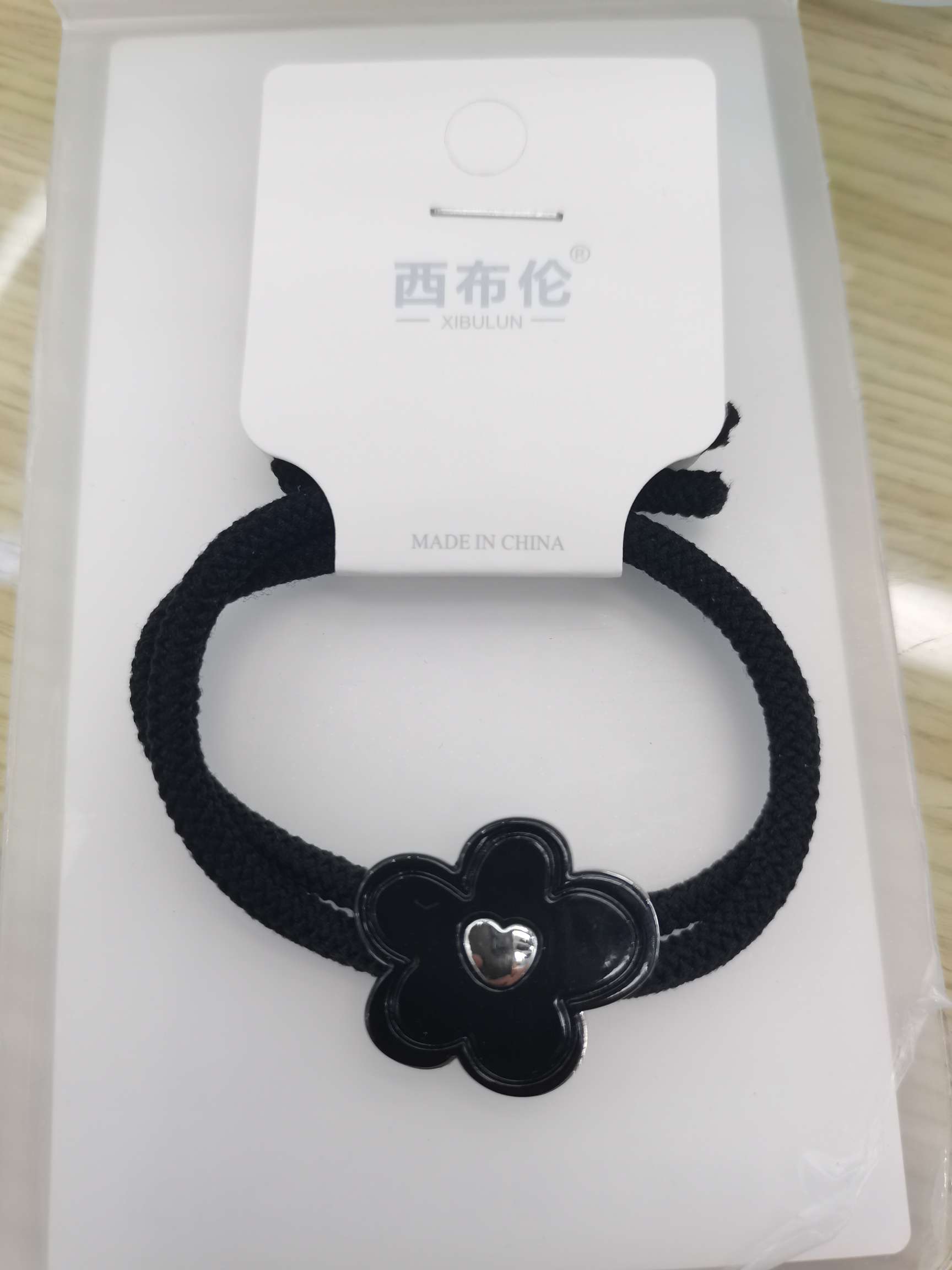 Zebron Jewelry [Five Colors] Alloy Five-Leaf Flower Black Nylon Rope Irregular Shape Network Explosive Thick Rope Rubber Band Double Alloy Accessories Item Picture