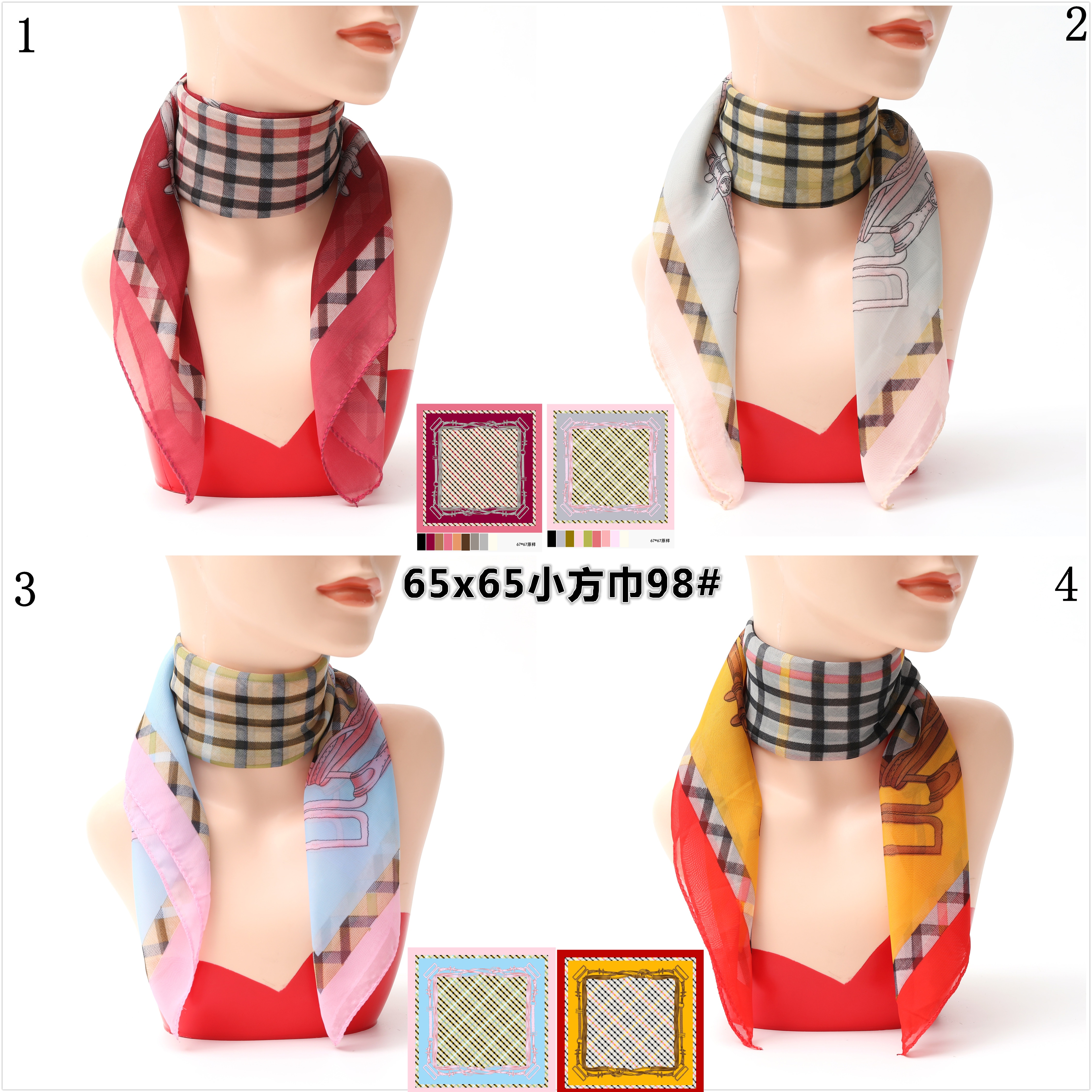 Chiffon Small Square Scarf Polka Dot Printed Silk Scarf Neck Protection Square Scarf Sunscreen Gauze Scarf Dance Scarf Neck Item Picture