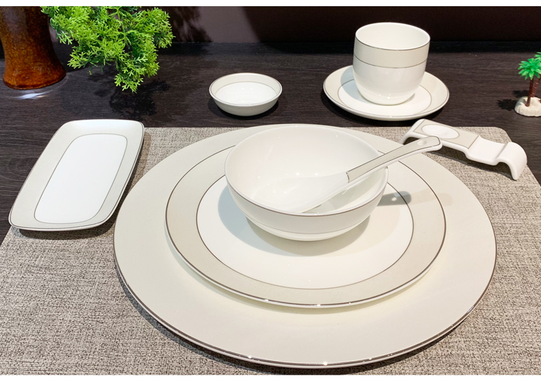 酒店用品摆台八件套陶瓷餐具套装西餐盘子会所陶瓷牛排盘米饭碗定制印logo详情1