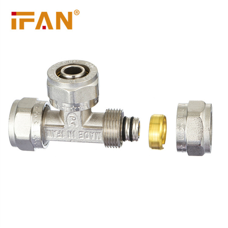 IFAN aluminum-plastic pipe copper joint, PEX pipe fittings ferrule joint, T16×16×16 electroplated three-way Item Picture