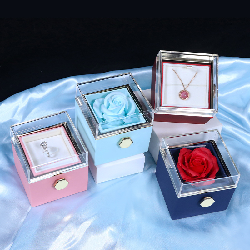 Eternal flower jewelry box, creative rotatable necklace, rose gift box, proposal and declaration ring, necklace box customization Specification image