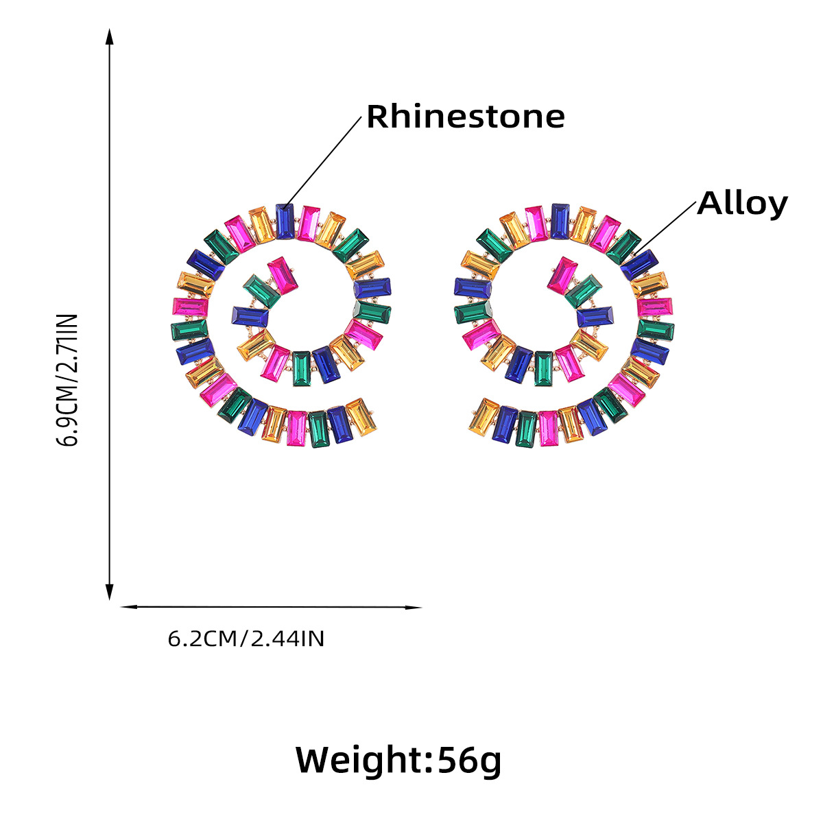 耳环/水晶/炫彩白底实物图