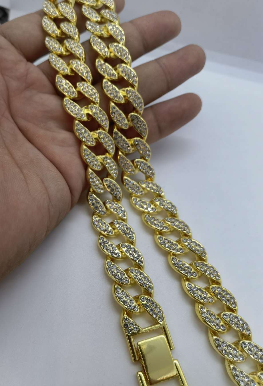 A 50-centimeter-long alloy full diamond fashion cross-border hip-hop gold necklace detail image 3
