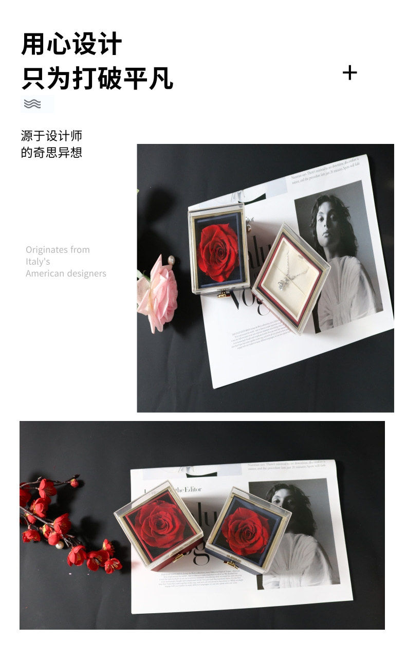 Eternal flower jewelry box, creative rotatable necklace, rose gift box, proposal and declaration ring, necklace box customization pic 1