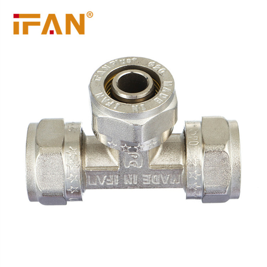 IFAN aluminum-plastic pipe copper joint, PEX pipe fittings ferrule joint, T16×16×16 electroplated three-way details Picture