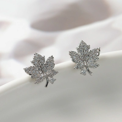 A pair of exquisite fashion 925 silver needle Zircon luxury leaf earrings for women gorgeous jewelry gift thumbnail
