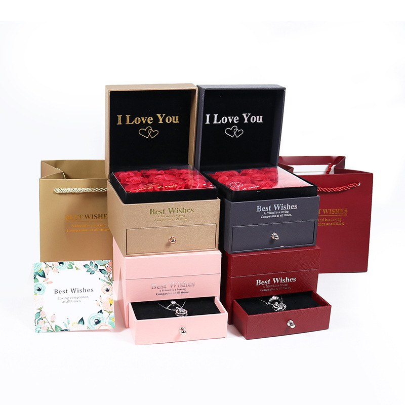 Valentine's Day rose jewelry box, double-layer drawer, nine-flower lipstick gift box, necklace ring gift box wholesale Specification image