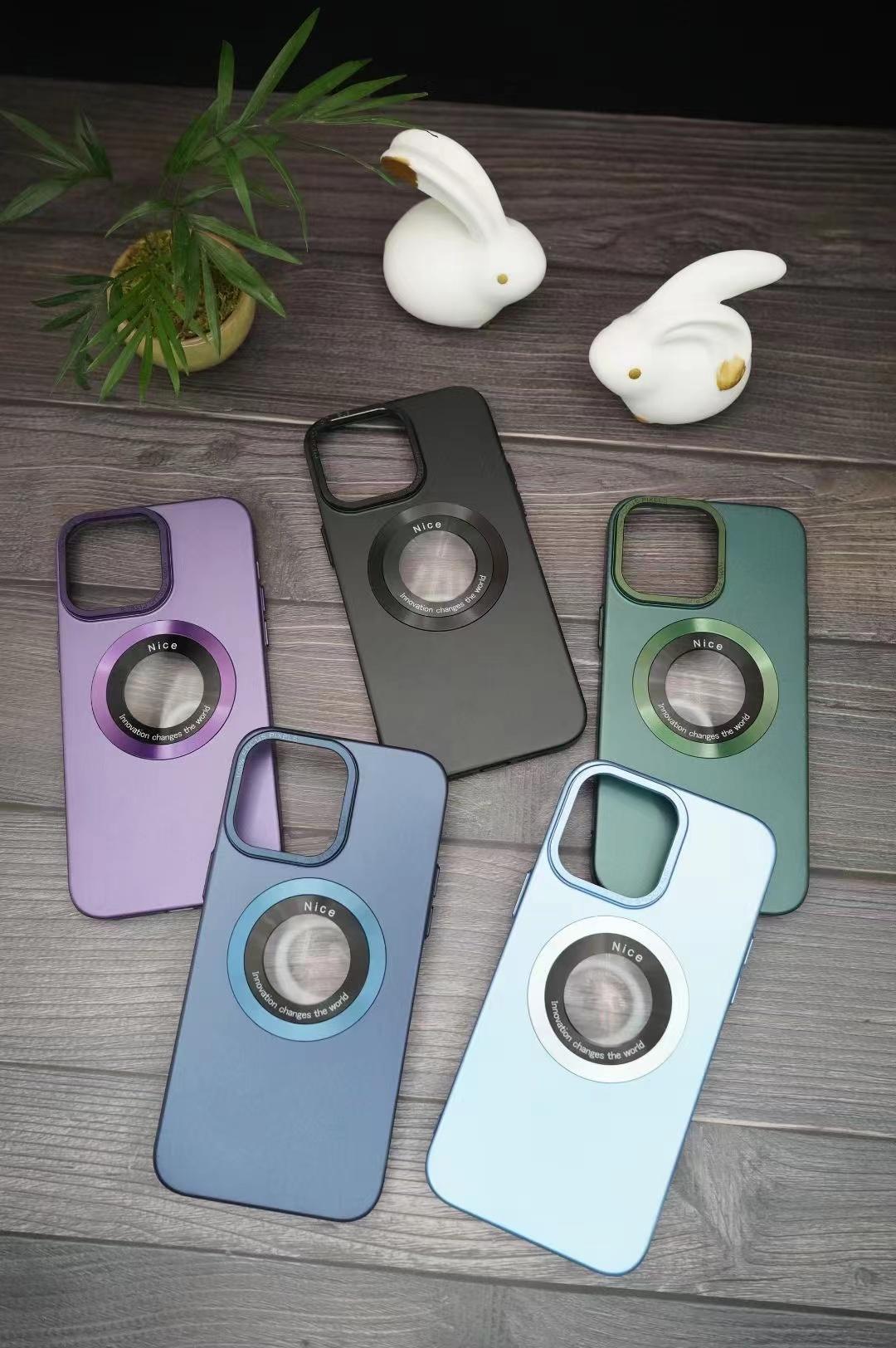 Open label magnetic metal plated lens frame phone case