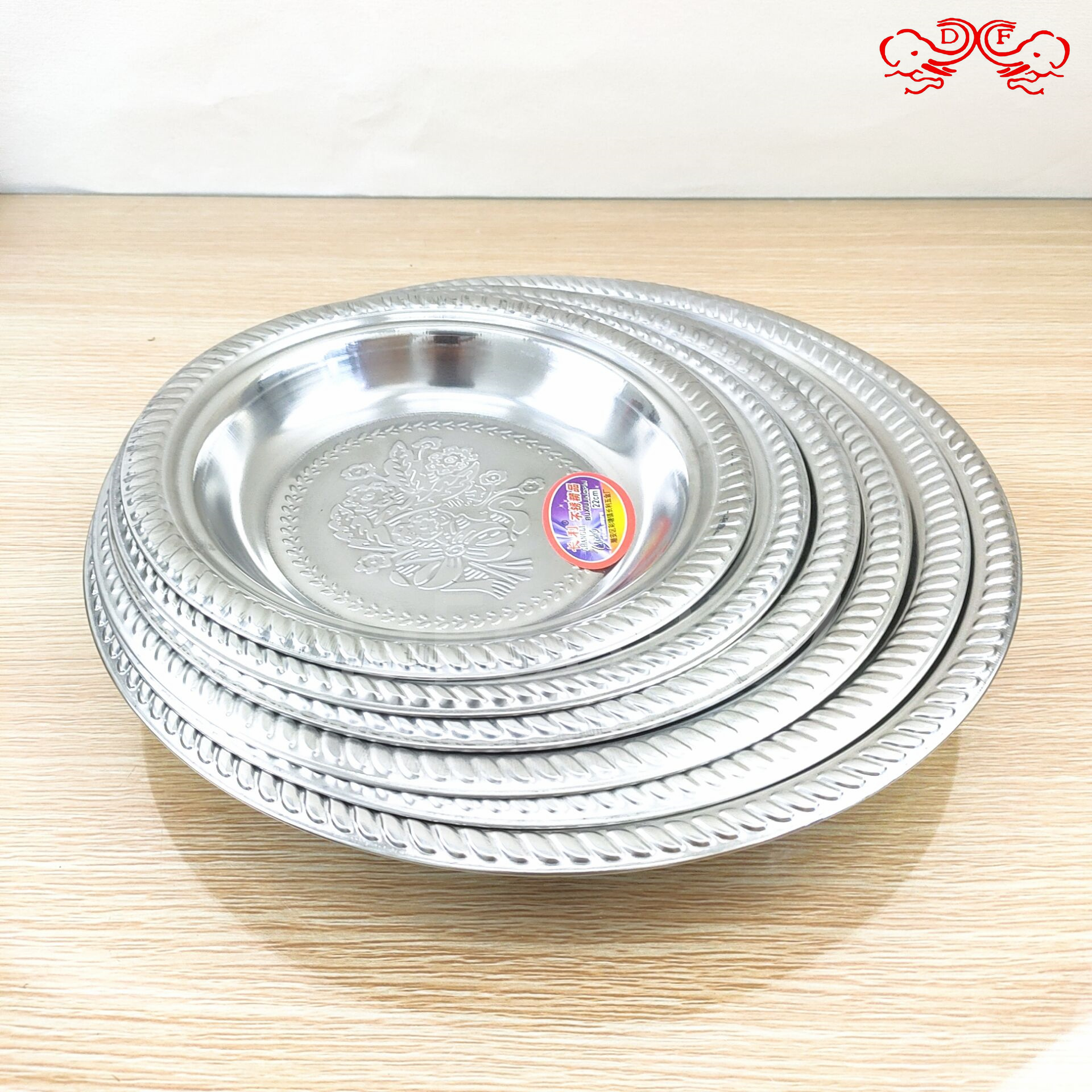 DF68377 Flower Plate, round plate, Vegetable plate, Stainless Steel Plate with flower, round plate, kitchen and hotel supplies, best-selling product, plate, hot-selling plate, DF trading house Specification image