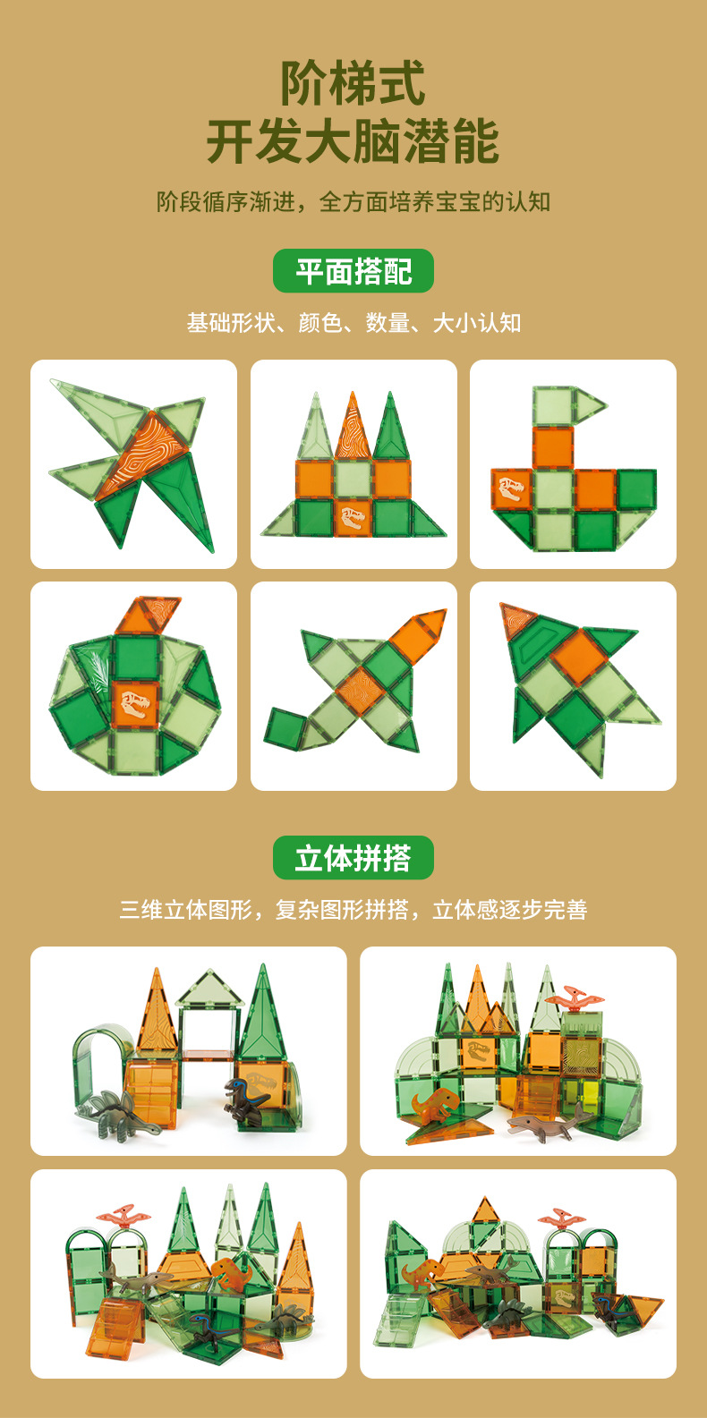 彩窗磁力片拼装永磁铁积木玩具儿童益智百变磁性构建贴片跨境恐龙世界彩窗磁力片 DIY拼搭侏罗纪世纪主题磁力积木儿童磁性玩具详情8