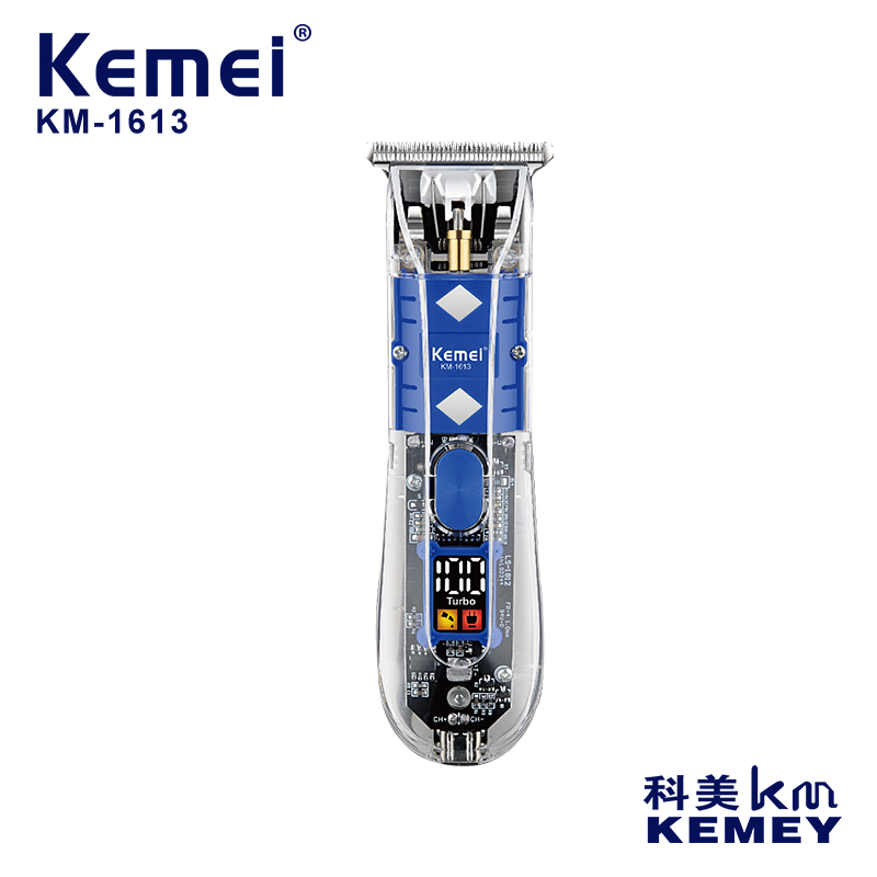 科美/KEMEI跨境液晶数显电推子理发剪新款透明精钢材质刀头推剪理发器