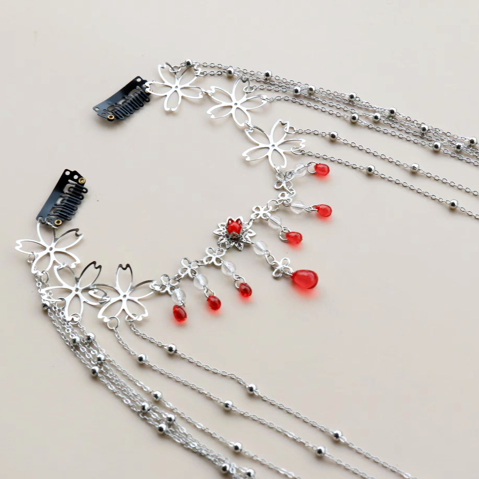 流苏眉心坠面帘白底实物图