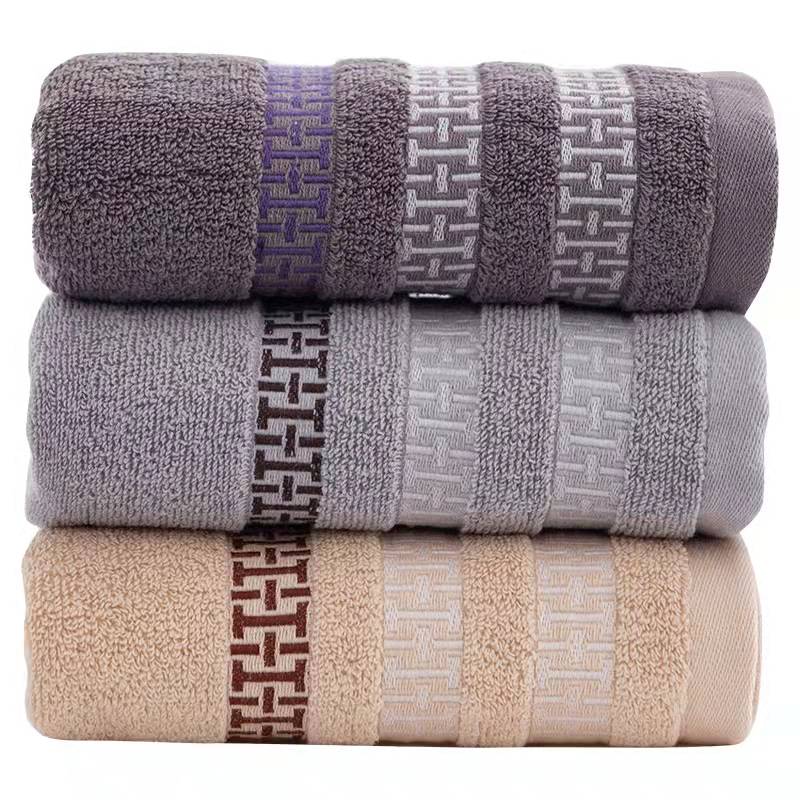 Hengyuanxiang 2GT7483 Dark style grid plain pure cotton towel, Class A quality face towel, dirt-resistant and durable Item Picture