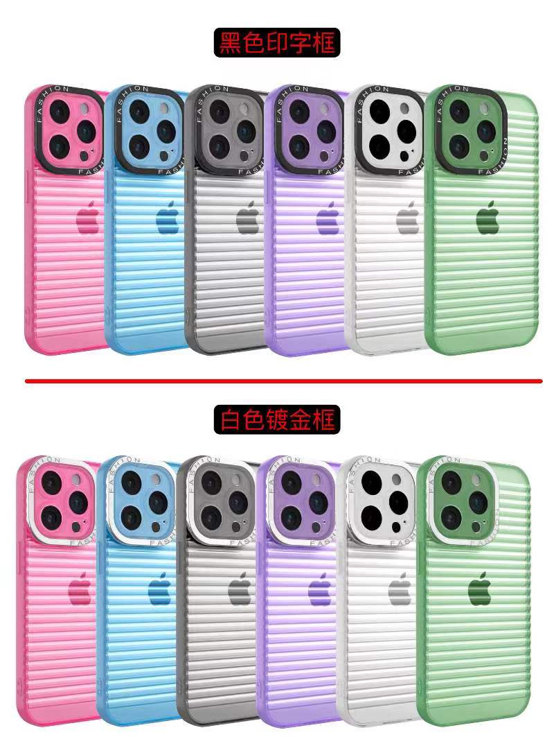 Matte edge striped phone case electroplated lens frame details Picture
