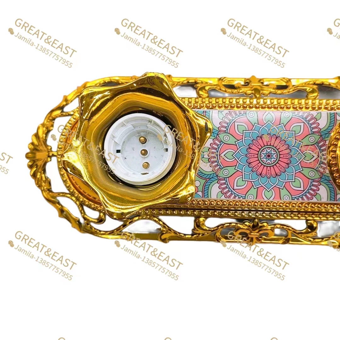 The electrical product features a golden lotus plastic lamp holder with a dual-purpose wick, socket and screw Specification image