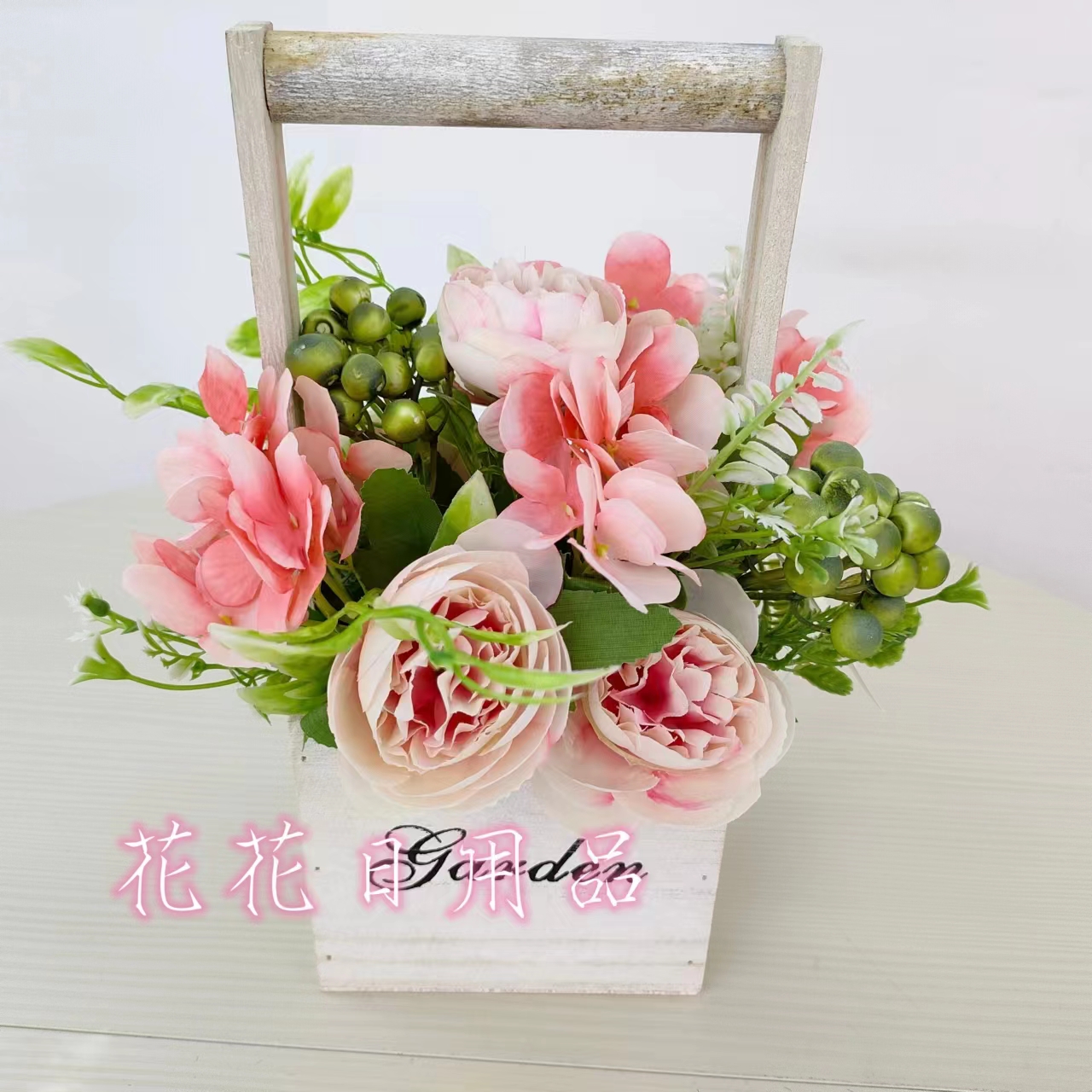 仿真花假花盆景木头盒子花苞野果壁挂摆件装饰品详情6