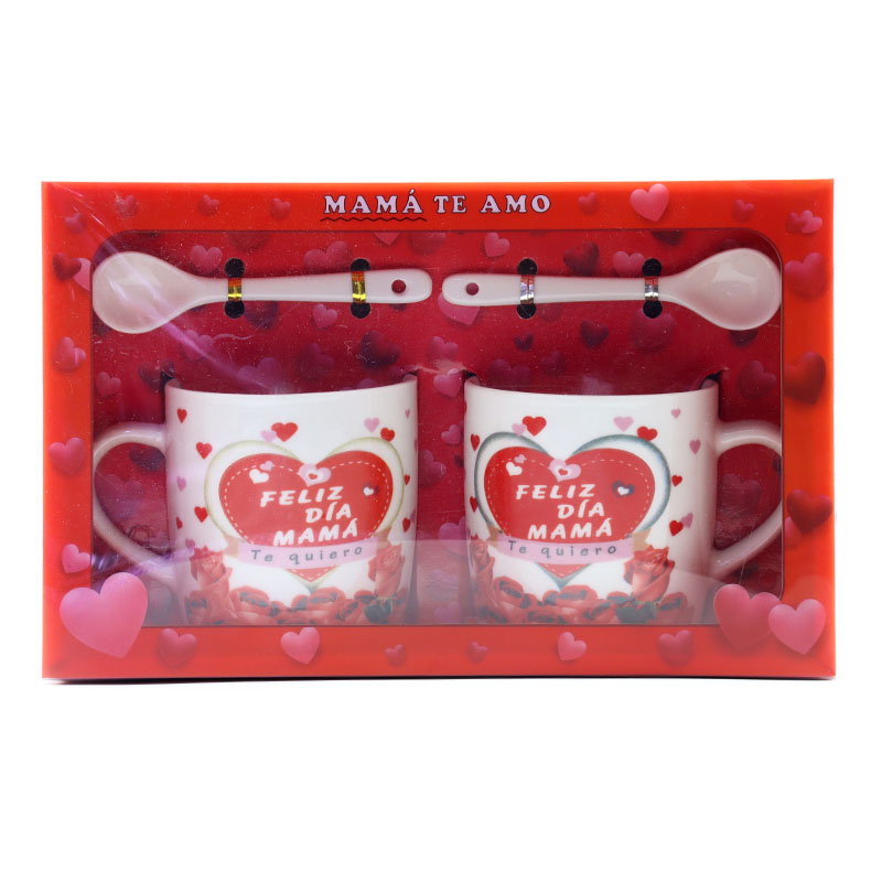 西语母亲节杯子咖啡杯马克杯陶瓷杯双杯牛奶杯FELIZ DIA MAMA MUG 图