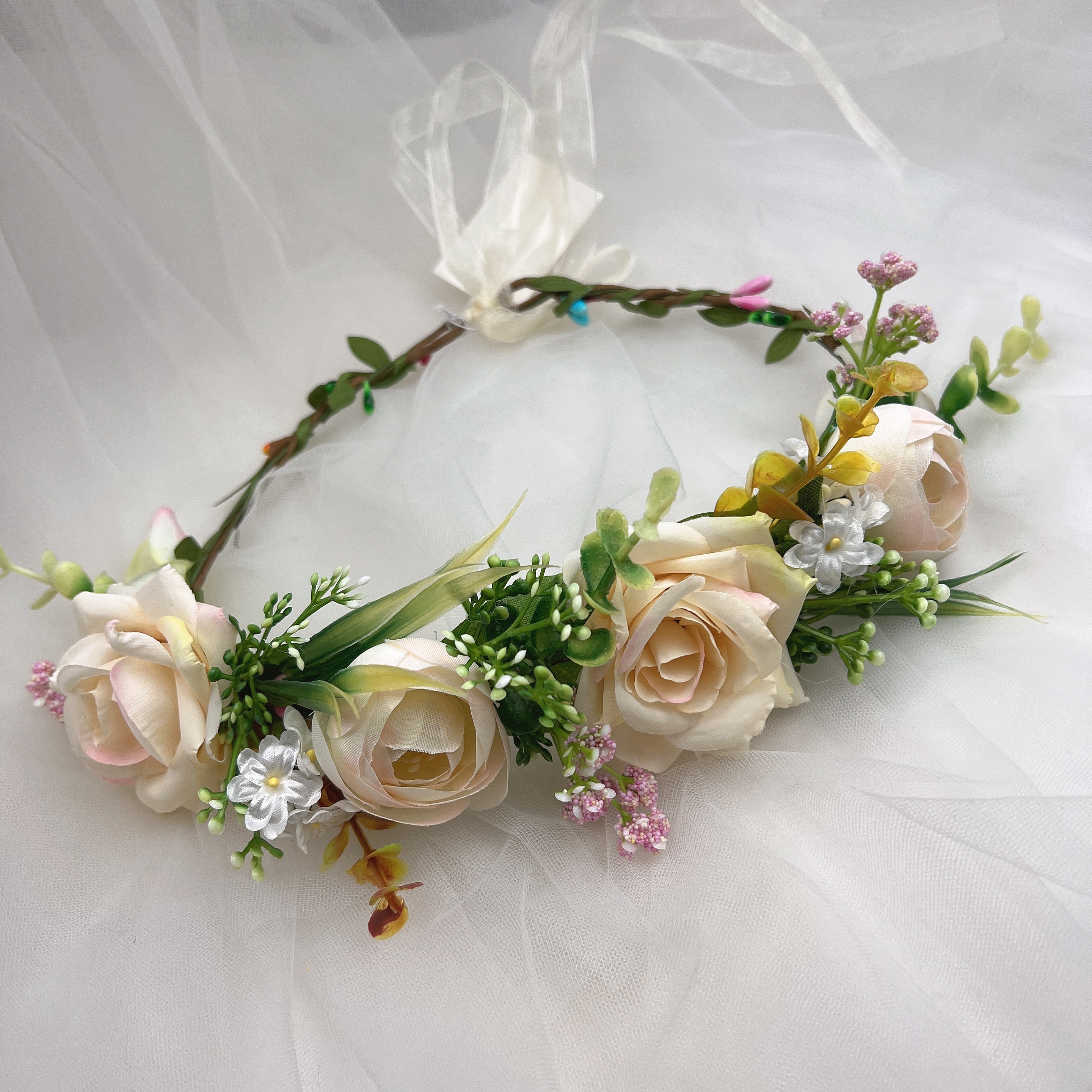 嘉兰花环 工厂原创2023新款新娘伴娘花环简约森系仿真花花环头饰花仙子 儿童表演拍照发箍